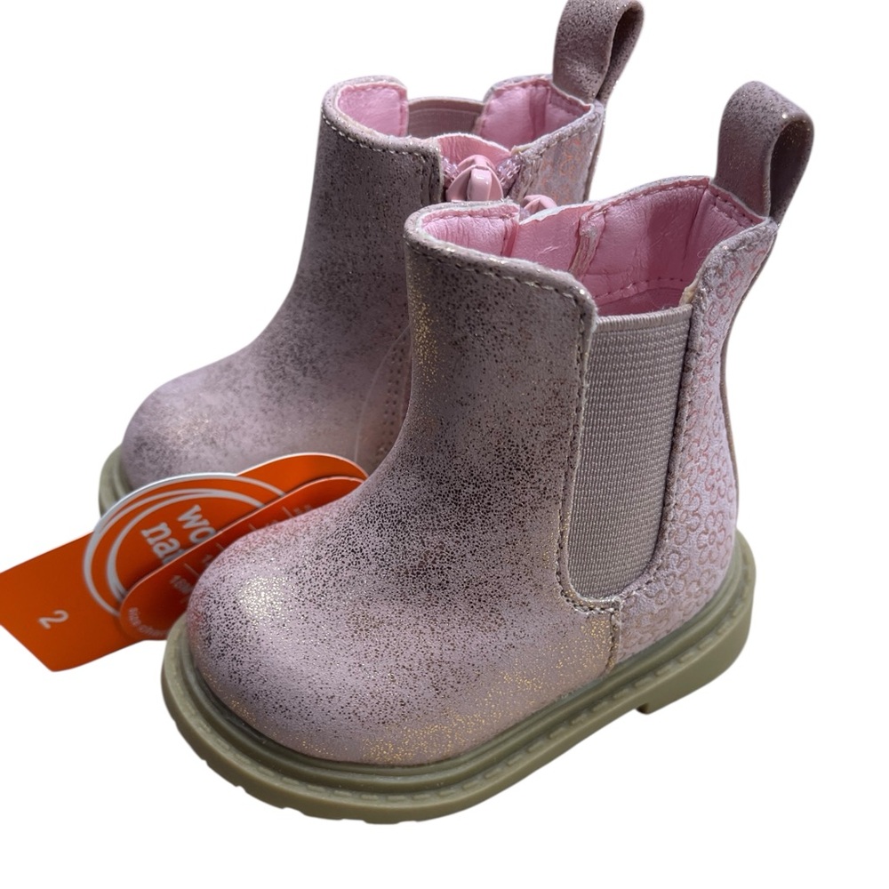 Wonder Nation Infant Baby Girls Chelsea Boots Size 2 Pink and gold